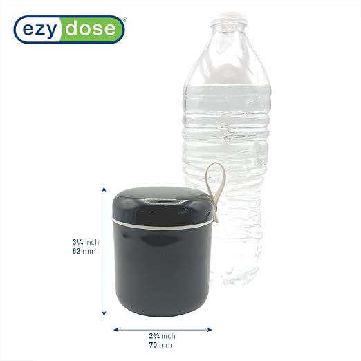 EZY DOSE Mini Pill Organizer, 4-Compartment Vitamin & Medication Case with Screw-Top Secure Seal + Sliding Dispenser, Compact Bottle-Replacement for Purse, Work, Cruise & Travel, Large, Black/Cream
