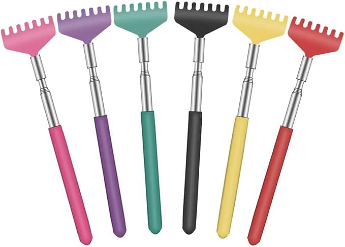 YIMICOO 6 Pack Extendable Back Scratcher - Portable Telescoping Metal Back Scratchers/Hand Massager with Soft Rubber Handles for Thanksgiving, Birthday, Christmas Gifts