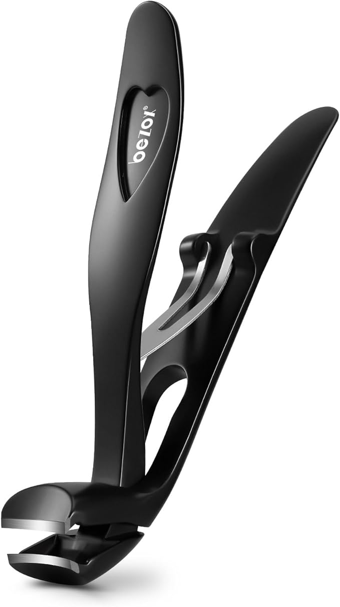 BEZOX Angled Head Toe Nail Clippers for Seniors for Thick Nails - Ergonomic Toenails Clipper for Thick Toenails, Premium Finger Nails Clipper for Adult with Catcher - Black