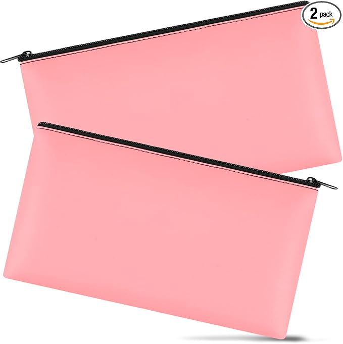 2 Pieces Money Bags with Zipper, 11x6.1 inch Money Pouch, Bank Bag, Cash Bag, Check Wallet, Cosmetics(pink)