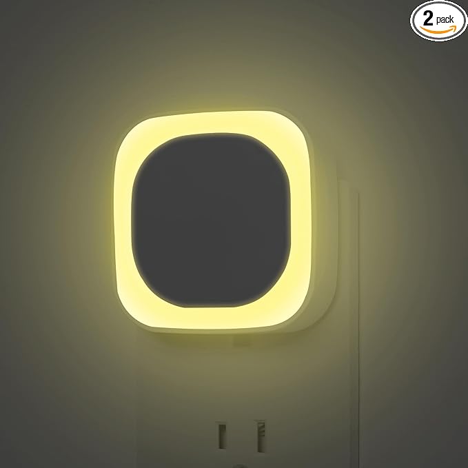 YUNLEX 2 Pack Warm White Night Light, Gentle Eye-Care with Dimmable Soft Glow & Indirect Reflection, Auto Dusk to Dawn Sensor, Plug in Nightlight for Nursery, Kids Room, Bedroom, Hallway