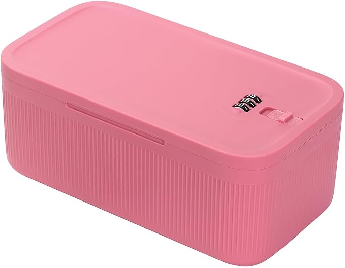 Medicine Lock Box Travel Case Medication Safe Lock Box Refrigerator Lockable Storage Box for Food Mobile Cell Phone Personal Items Snacks Medication LockBox for Office Home School Travel (Pink)
