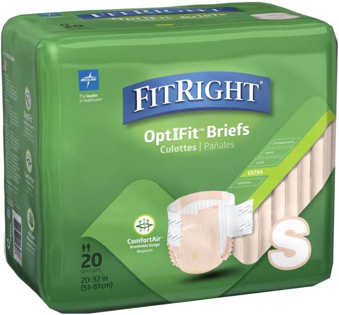 FitRight OptiFit Extra Adult Briefs, Incontinence Diapers with Tabs, Moderate Absorbency, Small, 20 to 32", 20 Count