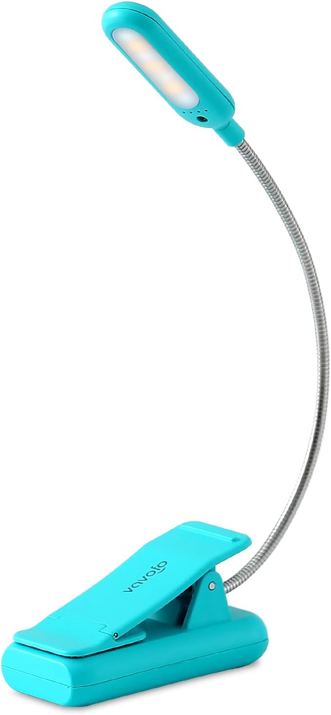 VAVOFO Clip On Book Light for Bed Kids, 7 LED Reading Light with 9-Level Warm Cool White Daylight, Eye Care Lamp with Power Indicator for Bookworms (Blue)