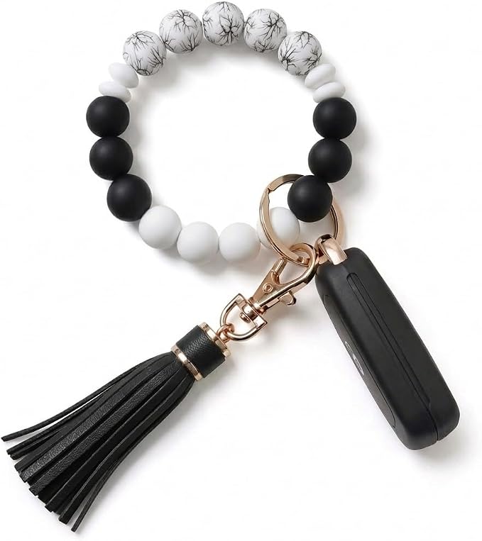 BIHRTC Key Ring Bracelet Car Keychain Holder Wristlet Silicone Women Beaded Bangle Chains