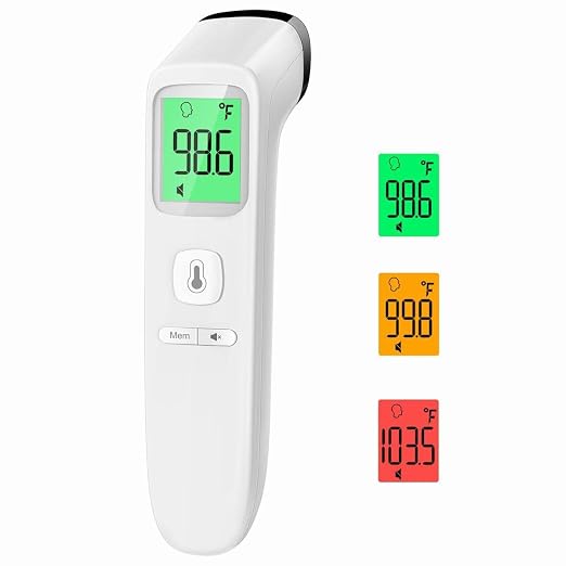 No-Touch Thermometer for Adults and Kids, Fast Accurate Digital Thermometer with Fever Alarm & Silent Mode, Easy-to-use, Forehead Thermometer for Babies, Kids & Elderly | Large LCD with 3-Color Backlight, Fever Indicator, Mute Mode, Memory Recall, Dule...
