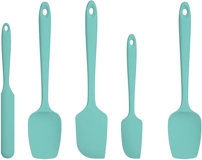 U-Taste Silicone Spatula Set, 600ºF High Heat Resistant, Seamless Flexible Rubber Kitchen Cooking Mixing Baking Scraper for Nonstick Cookware Set of 5 (Aqua Sky)