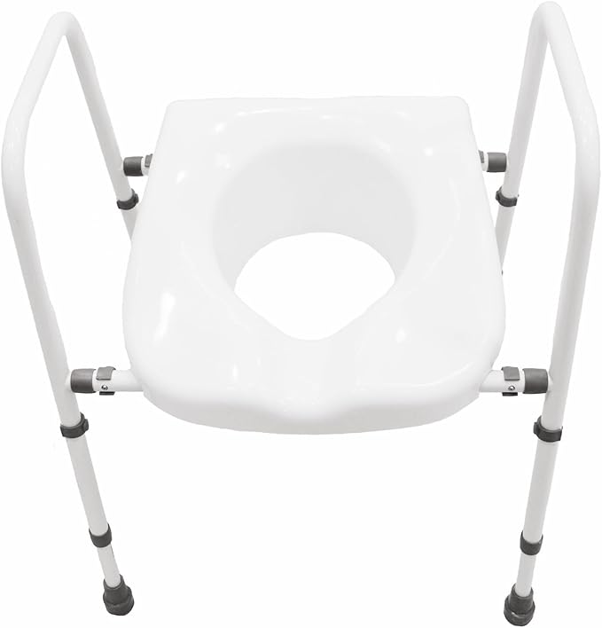 Raised Toilet Seat, Adjustable Height and Width Elevated Toilet Seat with Handles, Commode Chair for Toilet, Extra-Wide Seat, Bedside Commode, White