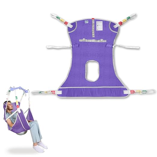 Universal Full Body Patient Lift Sling with Commode Opening for Elderly & Disabled, Safe Working Load 500 lbs, Small Purple