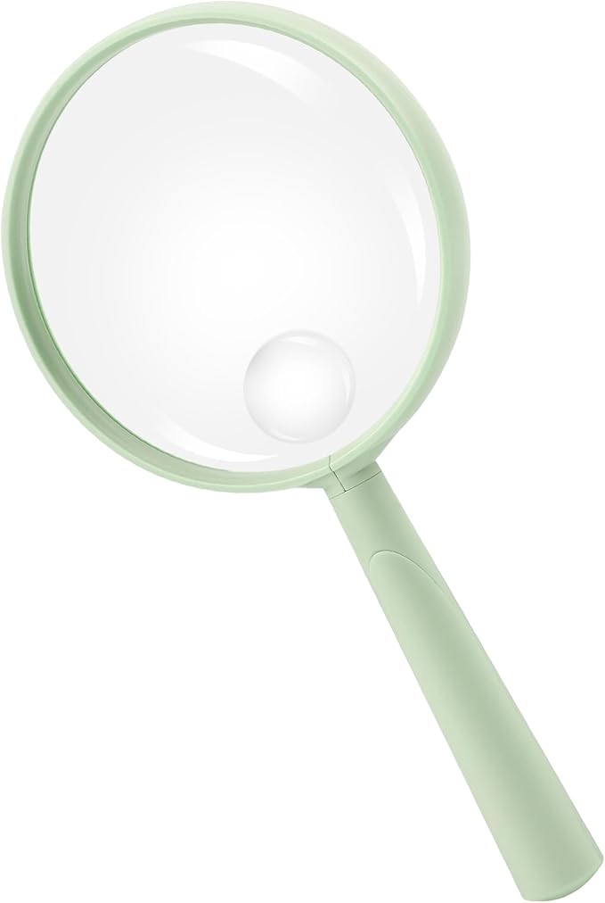 Feosky Handheld Reading Magnifier, 10X Magnifier, 75mm Shatterproof Lens, Adults Close Work Non-Slip Handle for Seniors Reading and Kids Nature Exploration (Green)