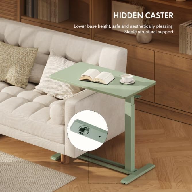 FLEXISPOT H7 28" Pneumatic Height-Adjustable Overbed Table with Wheels | C-shaped bedside table TV Tray,Medical End Side Table,Laptop desk for sofa and home office use,27.6"W x 15.7"D,Mint Green