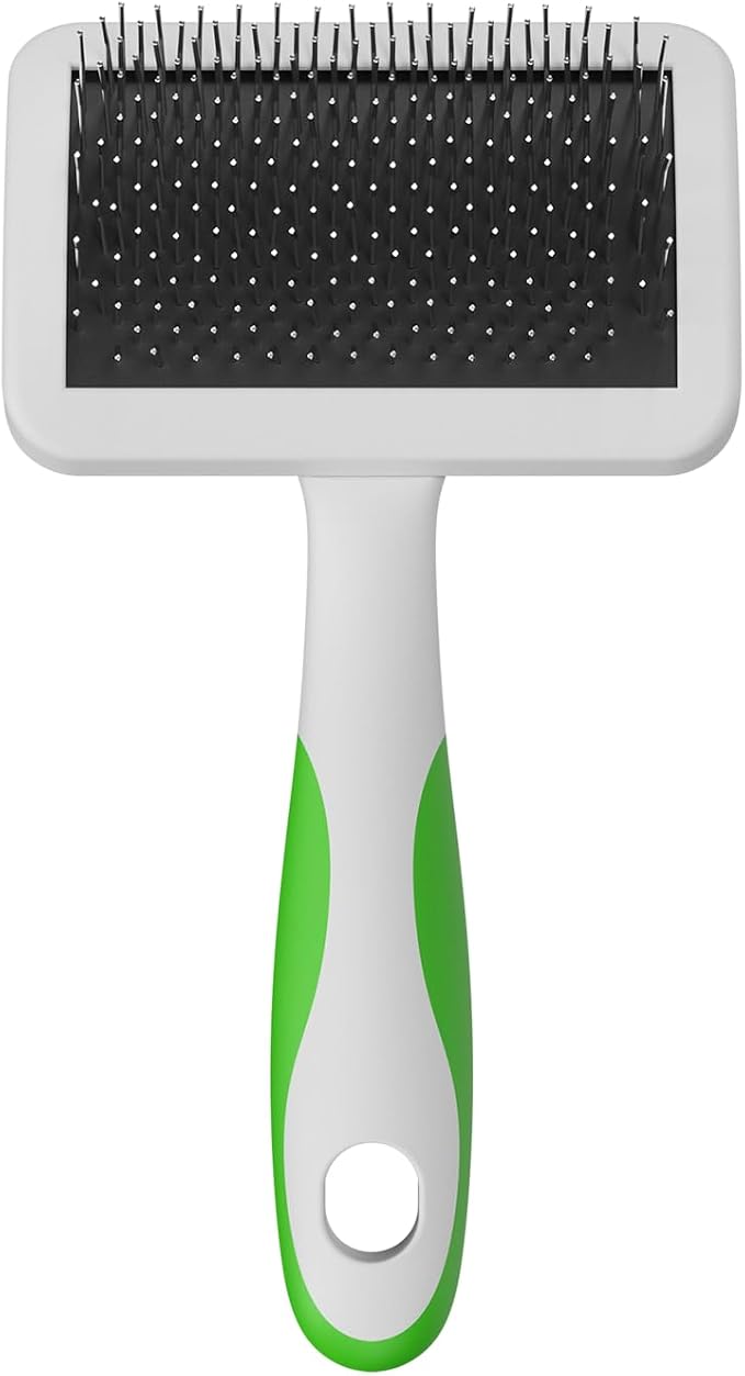 Andis 68565 Stainless-Steel Slicker Brush, Medium, Green | Curved bristles reduce shedding & promote hair growth, pet grooming brush, durable lightweight