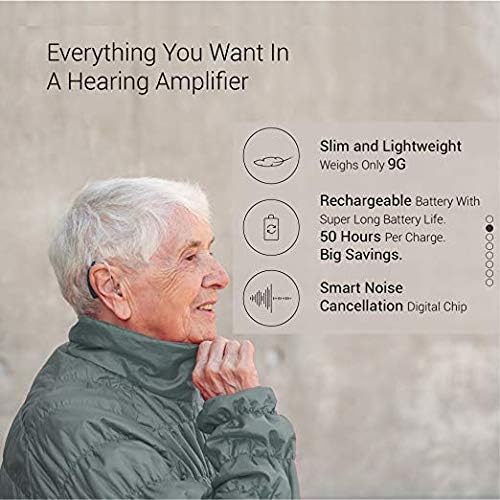 Behind-the-ear enhanced hearing rechargeable sound amplifier, 50 hours of use per charge, 2 frequency modes, comfortable wearing