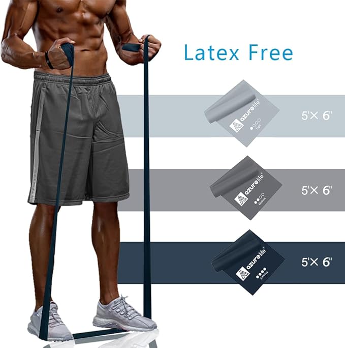 A AZURELIFE Resistance Bands,Professional Long Non-Latex Elastic Stretch Bands,Exercise Bands for Physical Therapy, Yoga, Pilates, Rehab, at-Home or The Gym Workouts, Strength Training