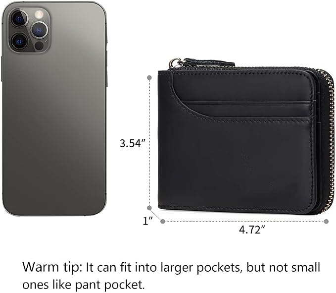 GOIACII Wallets for Men Genuine Leather Front Pocket Wallet RFID Zip Around Bifold Credit Card Holder | RFID