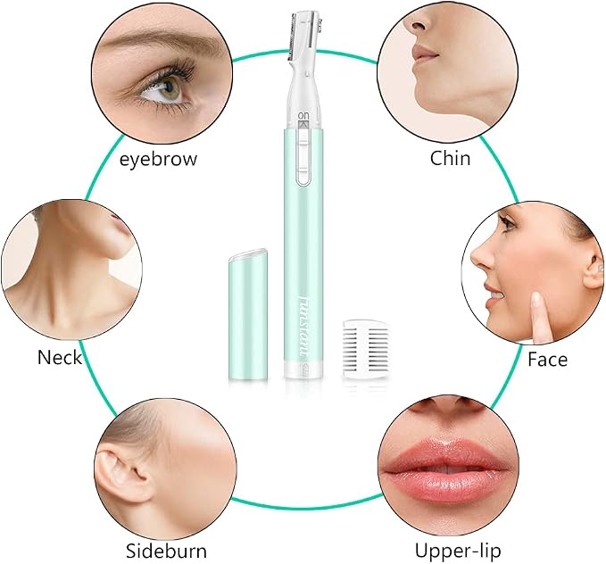 Eyebrow Trimmer, Precision Electric Eyebrow Razor for Women Battery-Operated Facial Hair Remover with Comb No Pulling Sensation Painless for Face Chin Neck, Upper-Lip, Peach-Fuzz