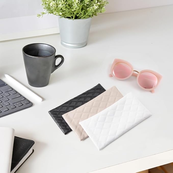 TRIUMPH VISION Eyeglass Case Glasses Case Soft Sunglass Pouch Sleeve 3 Pack | Slim Lightweight Alternative to Bulky Case, Leather Lined Protect Lens, Squeeze Easy to Use, Stylish Portable for Daily Use