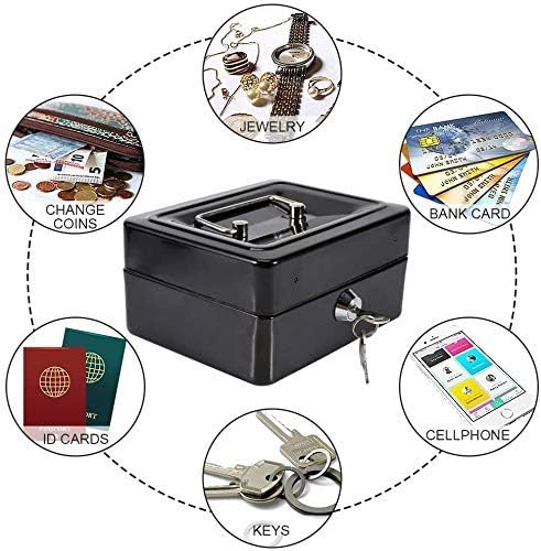 xydled Locking Steel Mini Cash Box with Removable Coin Tray and Key Lock,4.92" x 3.74" x 2.36",Black