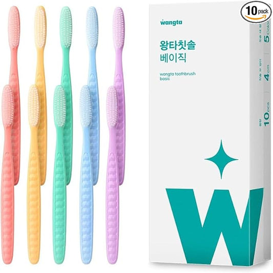 WANGTA Basic – Extra Large Toothbrush – 1.6 inch (4 cm) Wide Head | 4,000 Bristles for Deep Cleaning & Gum Care | Made in Korea Premium Oral Care (10 Pack)