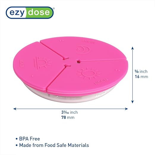 Ezy Dose Weekly (7-Day) Daily Pill Case, Medicine Planner, Vitamin Organizer Container, Compact Round Containers with Flexible Lids and Removable Compartments, 3 Times a Day, Pink, BPA Free