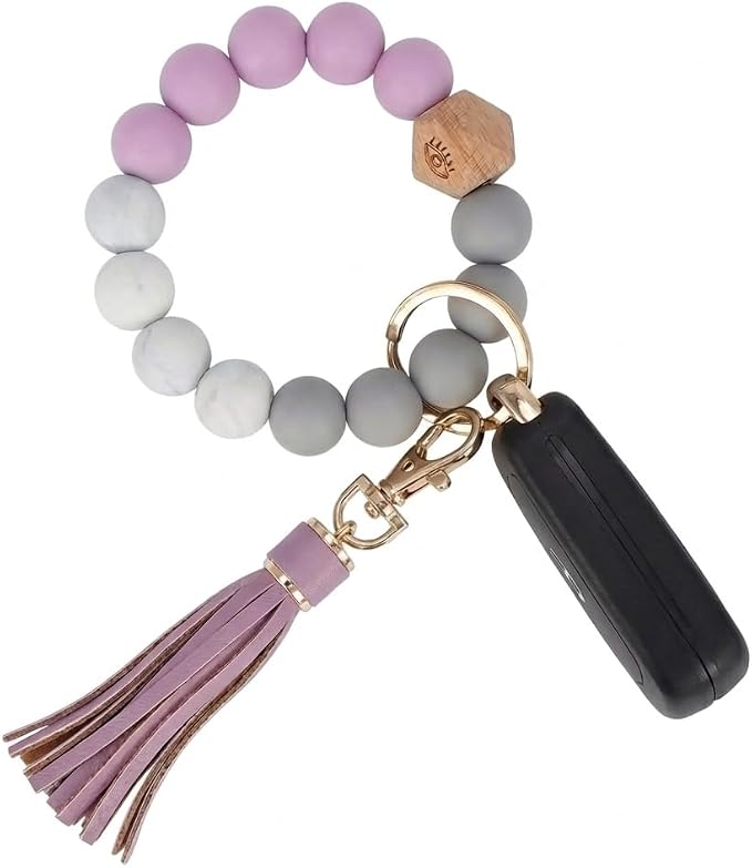 BIHRTC Key Ring Bracelet Car Keychain Holder Wristlet Silicone Women Beaded Bangle Chains