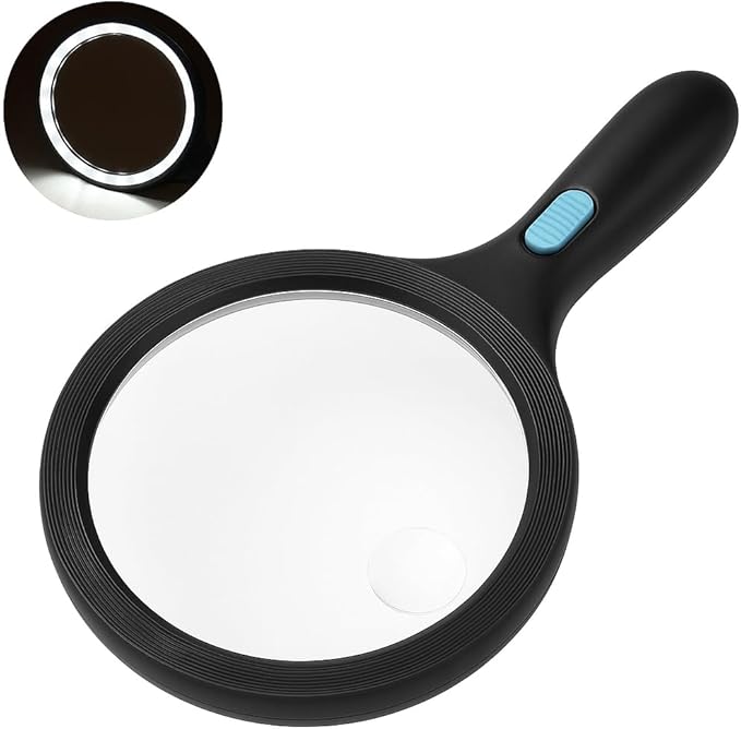 Rongon Magnifying Glass with Light, Handheld Illuminated Lighted Magnifier,1.8X 5X Illuminated Magnifying Loupe for Seniors Books Inspection Exploring Hobbies