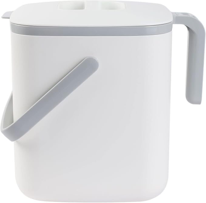 Blue Ginkgo Kitchen Compost Bin, 5L Countertop Compost Bin, White | Odor-Tight. Filter-Free. Dishwasher Safe.