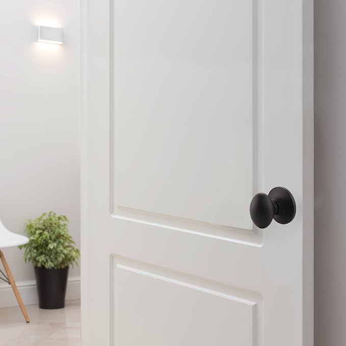 Design House Egg Dummy Door Knob, One-Sided Non-Turning Decorative Door Knob for Closet and French Doors, Matte Black, 779165 | Surface, Traditional, Brass, Hardware, 779165