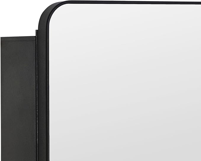Bathroom Mirror Medicine Cabinet with Round Corner Framed Door 36 x 26 inch, Black，Recessed or Surface Mount, with Adjustable Glass Shelves