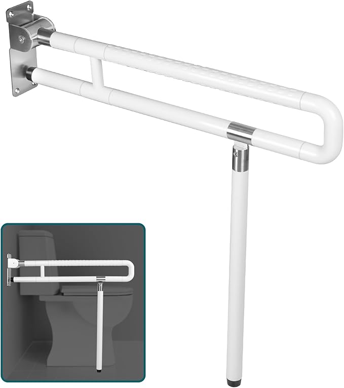 INNOLIFE Handicap Grab Bars Rails, 29.5 Inch Foldable Toilet Grab Bar Flip Up Safety Rails Anti-Slip Grip Shower Assist Aid Safety for Elderly Pregnant Women Disabled Bar, White