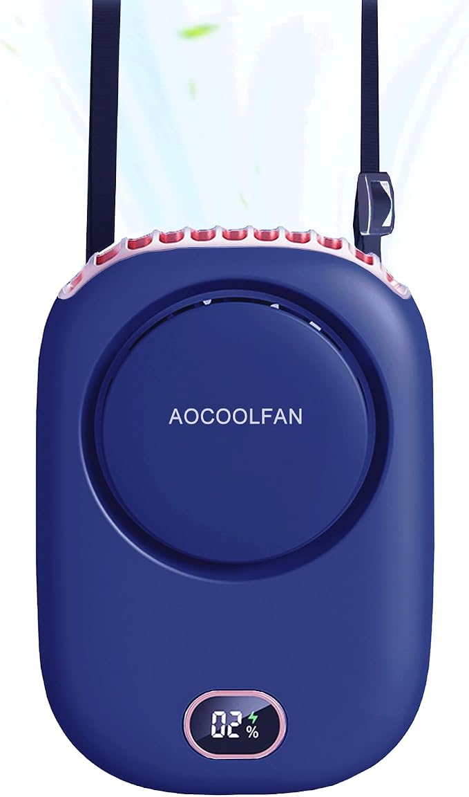 AOCOOLFAN Portable Neck Fan, Mini Small Personal Handheld Fan USB Rechargeable 3 Speed for Girls Boys Woman Eyelash Travel Home Office Outdoor (navy blue)
