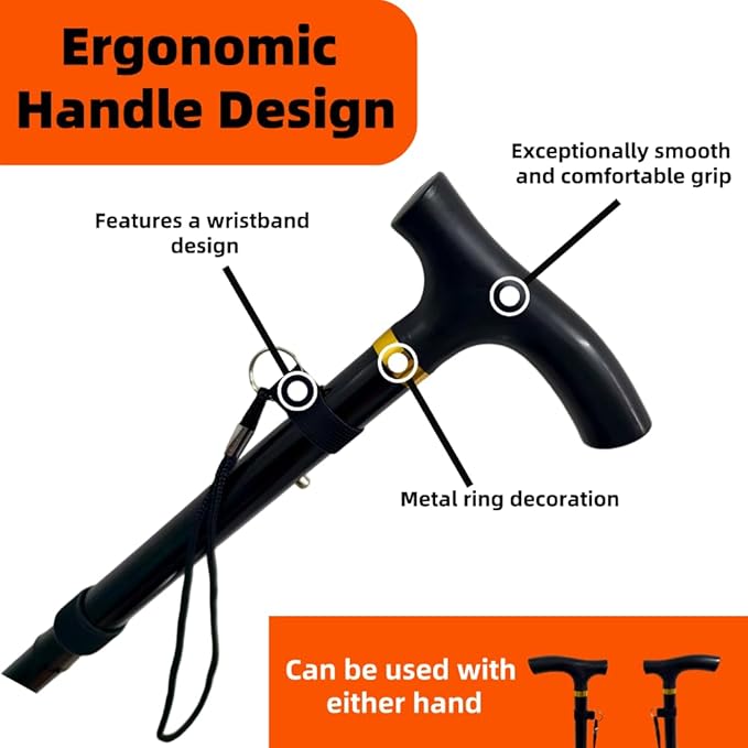 Ultra-Lightweight Foldable Cane with Wrist Strap & Ergonomic Handle - Adjustable Mobility Aid for Seniors,Adults,Women & Men - Assists Daily Walking,Stair Climbing & Balance Support