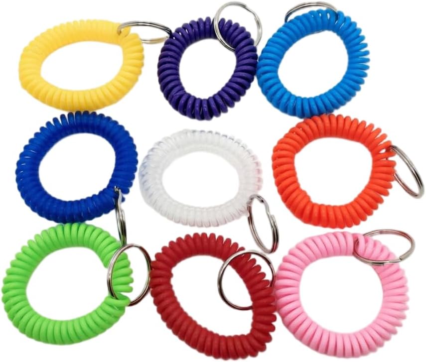9pcs Black Wrist Coil Keychain key ring bracelet wrist key holder stretchy | Key Chain Holder Outdoor Sports and Gym Swimming stretchy wristband key ring