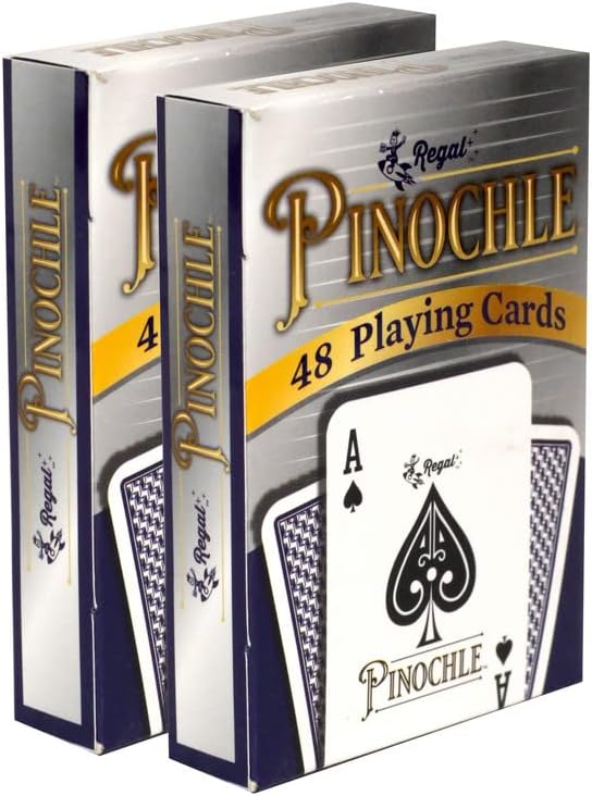 Regal Games Pinochle Playing Cards 2 Pack - Adult Card Game Set with Score Sheets & 2 Deck of Pinochle Cards - Family Fun Game Night - Ideal for 2-4 Person