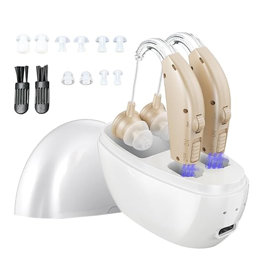 Severe Hearing Loss Hearing Amplifier,Portable Noise Cancelling Hearing Aids for Seniors Rechargeable,Physical Adjustment Buttons,Up to 30 Hours