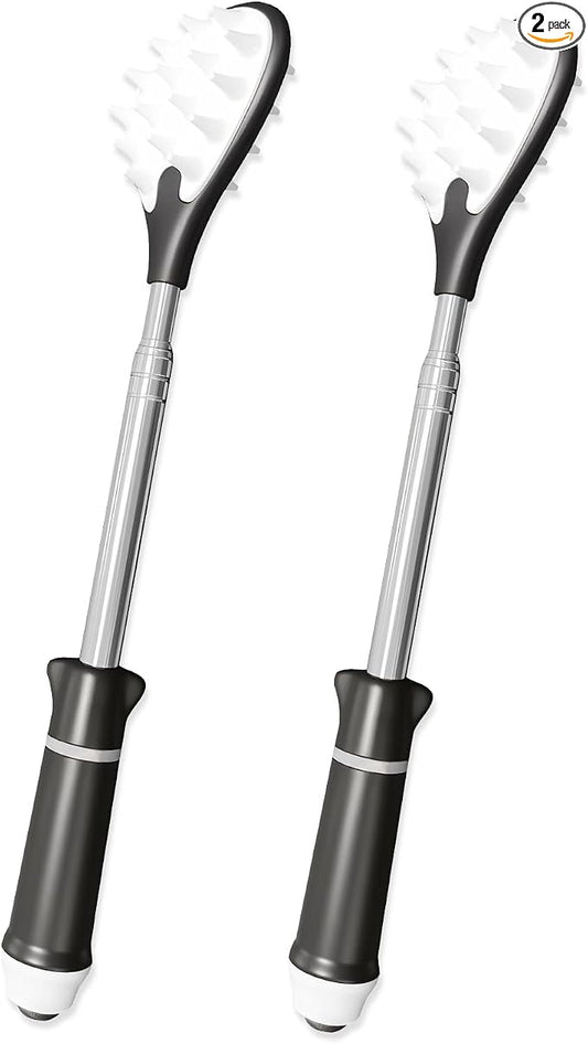 2Pc Back Scratcher for Adults | Back Itch Relieve | Extendable Scratcher for Men Women Portable and Lightweight Black