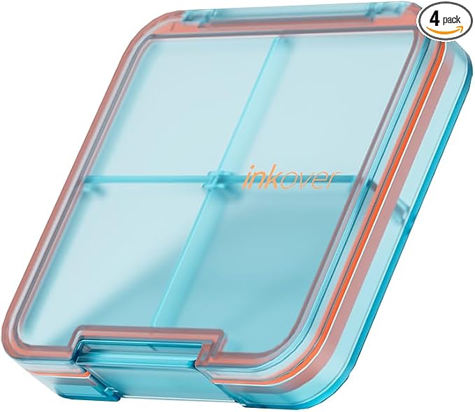 Slim Compact Pill Organizer, Pocket 4-Compartment Travel Case (Blue) | Slim compact pill case fits pocket or purse. 4 adjustable compartments for pills. Ideal daily travel. Lightweight. Blue.