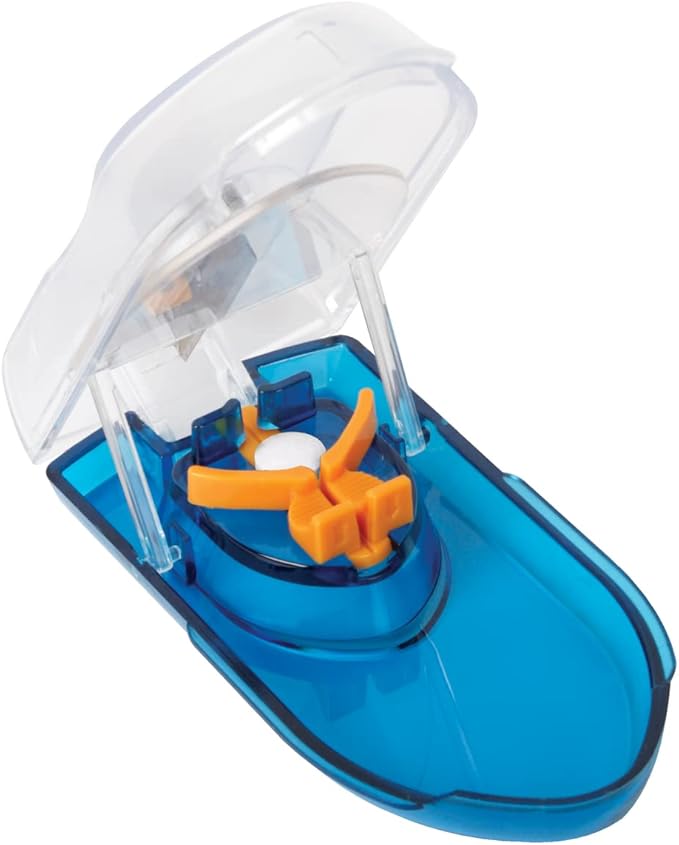 EZY DOSE Pill Cutter with Safety Shield, Precise Tablet Splitter for Cutting Pills, Vitamins, or Medication, Easy-to-Use Compact Design, Durable and Portable Pill Slicer Tool, Blue
