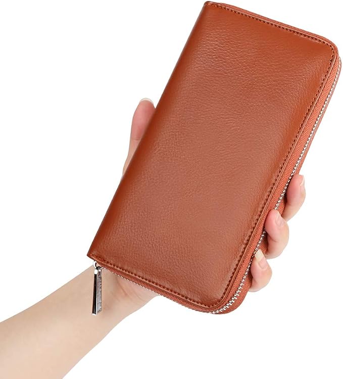 Women 36 Slots RFID Blocking Card Holder Large Long Leather Zipper Organizer Accordion Wallet,Brown