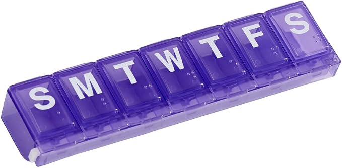 EZY DOSE Weekly (7-Day) Daily Pill Container, Medicine Planner, Vitamin Organizer, Large Locking Compartments Secure Prescription Medication and Prevent Accidental Spilling, Purple, BPA Free