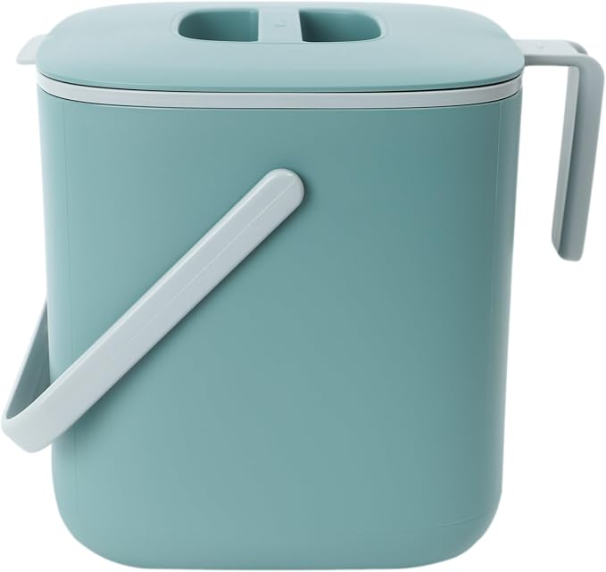 Blue Ginkgo Kitchen Compost Bin, 2.6L Countertop Compost Bin, Green | Odor-Tight. Filter-Free. Dishwasher Safe.