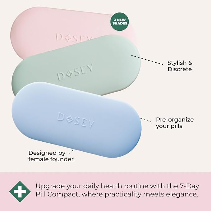 Dosey Compact Travel Pill Organizer - Pill Case with 7 Compartments for Medicine Storage & Protection – Stylish & Elegant Medication Organizer with Mirror, Blue