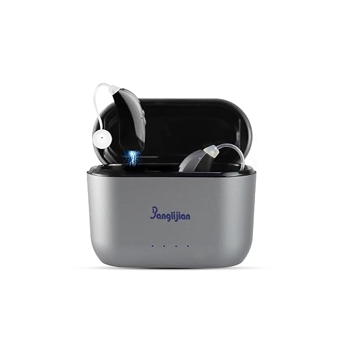 Banglijian Small Rechargeable BTE Hearing Aids for Moderate to Moderate-Severe Hearing Loss Seniors, 16-Channel Noise Reduction, Large Capacity Charging Box, Home & Travel Use (Gray-Black)