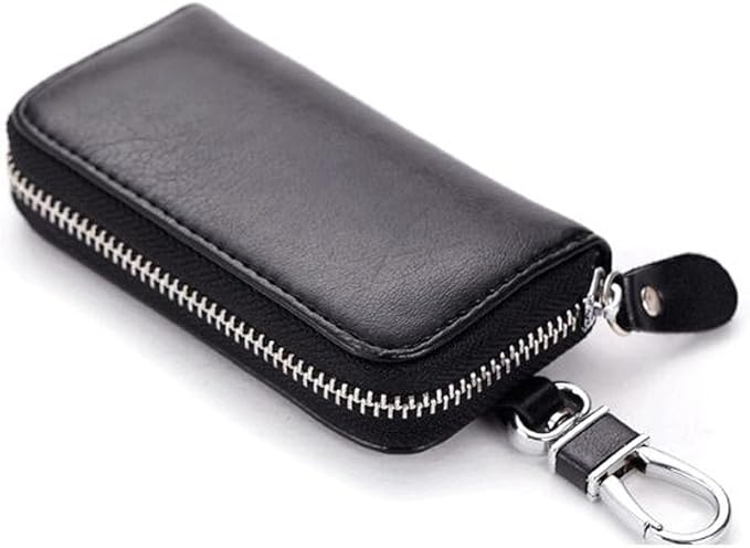 WESTONETEK Unisex Mens Womens Premium Leather Car Key Holder Bag Keychain Case Wallet with 6 Hooks Zipper Closure