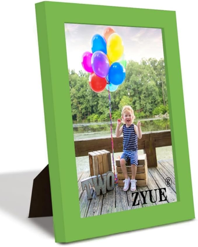 6x8 inch Picture Frame Green - Made of Solid Wood and High Definition Plexi Glass for Wall Mounting and Table Top Display Photo Frame