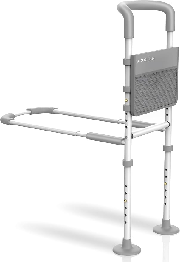 Agrish Bed Rails for Elderly Adults Safety, Bed Rails for Seniors Supports 350lbs with Motion Lights & Storage Pouch, Adjustable Bed Cane with Non-Slip Grip, Stable Bed Assist Rails for Seniors