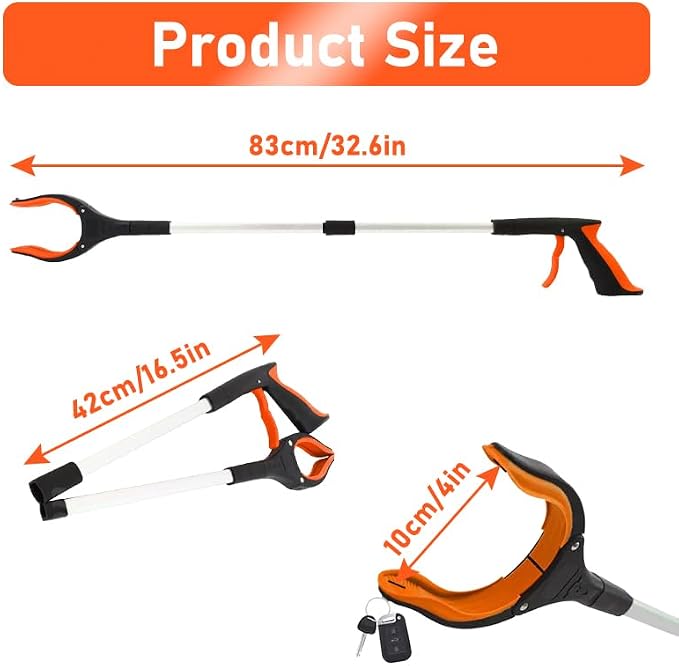 32" Grabber Reacher Tool, Foldable Reacher Grabber Pickup Tool with 360° Rotating Jaw & Magnet, Heavy Duty Pick Up Stick Grabbers for Seniors, Lightweight Grabbers