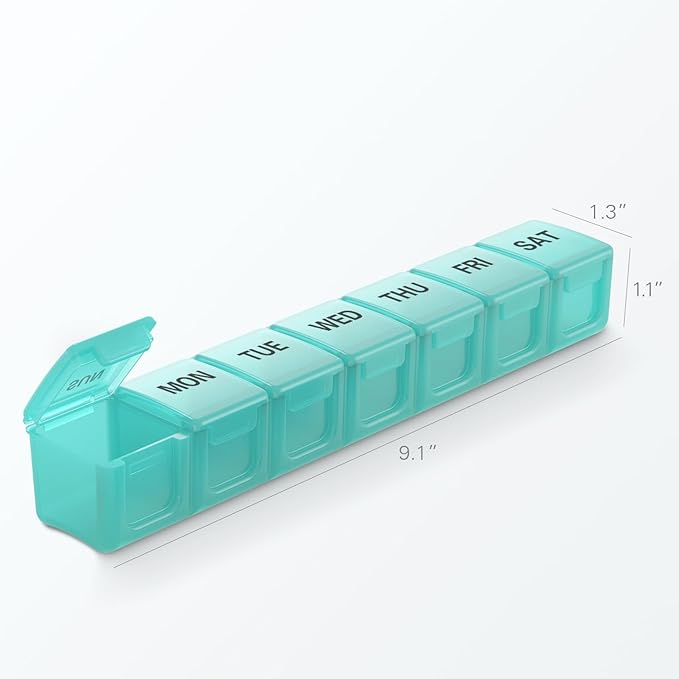 BUG HULL Weekly Pill Organizer Large 2 Packs, Extra Large Travel Pill Organizers, Pill Box 7 Day, Travel Pill Case, Medicine Pill Organizer for Vitamins, Supplements and Medications (Black+White)