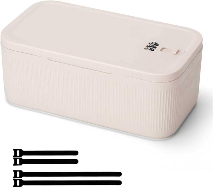 Medicine Lock Box, Small Lock Box with Code, for Secure Storage of Medications, Snacks, Electronics，Cash, Office Files & Travel Essentials and more, Includes Cable Tie