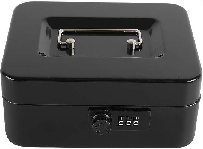 xydled Steel Cash Box Safe with Combination Lock,Money Safe Box with Removable Coin Tray,Medium,7.87"x 6.30"x 3.54",Black